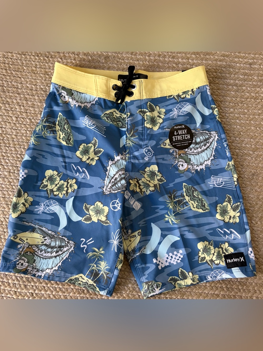 NWT Hurley Boy’s Blue Doodle Tropical Surf Print Board shorts 10